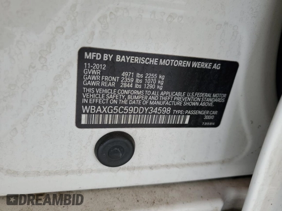 2013 BMW 5 Series 528i with VIN WBAXG5C59DDY34598, listed as a Copart auction lot 55629965 with 153,692 mi miles and Clean Title. Bid and sale history available at carsss.com. Image 12.