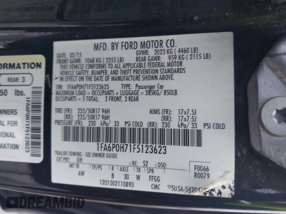 2015 Ford Fusion SE z VIN 1FA6P0H71F5123623, wystawiony jako IAAI lot #42314030 z przebiegiem 129 977 mil mil oraz . Historia ofert i sprzedaży dostępna na DreamBid. Obrazek 9.