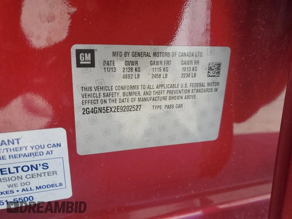 2014 Buick Regal Premium I with VIN 2G4GN5EX2E9202527, listed as a Copart auction lot 52016375 with 74,987 mi miles and Salvage title. Bid and sale history available at DreamBid. Image 12.