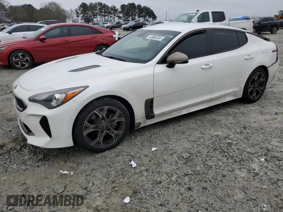 2020 Kia Stinger GT-Line with VIN KNAE15LAXL6072472, listed as a Copart auction lot 43606355 with 45,934 mi miles and Salvage Title. Bid and sale history available at DreamBid. Image 1.