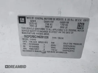 2017 Chevrolet Silverado 1500 LT with VIN 3GCPCREC7HG381236, listed as a IAAI auction lot 41805250 with 222,581 mi miles and . Bid and sale history available at DreamBid. Image 9.