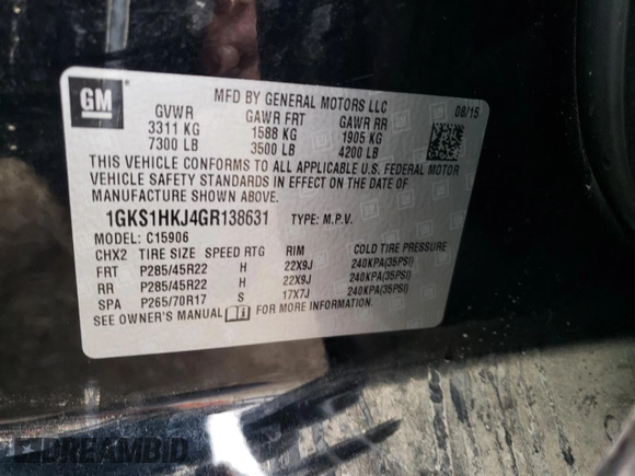 2016 GMC Yukon XL Denali with VIN 1GKS1HKJ4GR138631, listed as a Copart auction lot 73028804 with 175,492 mi miles and Non Repairable. Bid and sale history available at carsss.com. Image 13.