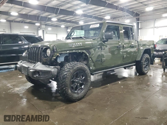2021 Jeep Gladiator Willys z VIN 1C6HJTAG4ML615353, wystawiony jako Copart lot #59330675 z przebiegiem 40 353 mil mil oraz Szkoda całkowita • Salvage title. Historia ofert i sprzedaży dostępna na DreamBid. Obrazek 1.
