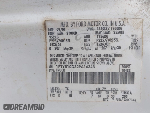 2002 Ford Ranger XL with VIN 1FTYR10D32PA16348, listed as a IAAI auction lot 42256023 with 14,000 mi miles and . Bid and sale history available at DreamBid. Image 9.