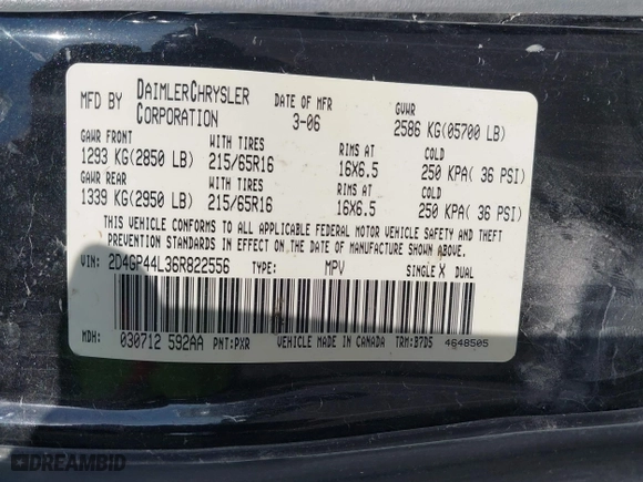 2006 Dodge Grand Caravan SXT with VIN 2D4GP44L36R822556, listed as a IAAI auction lot 41980966 with 371,209 mi miles. Bid and sale history available at carsss.com. Image 9.