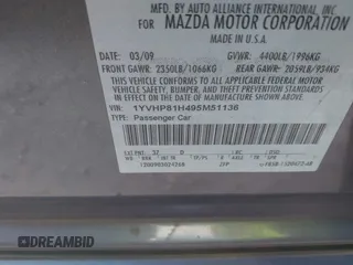 2009 Mazda 6 i Sport with VIN 1YVHP81H495M51136, listed as a IAAI auction lot 41267019 with 139,977 mi miles and . Bid and sale history available at carsss.com. Image 9.