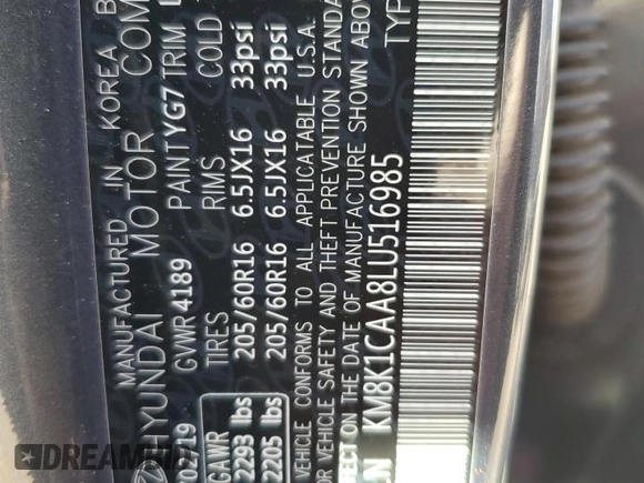 2020 Hyundai Kona SE with VIN KM8K1CAA8LU516985, listed as a Copart auction lot 48658125 with 35,107 mi miles and Salvage Title. Bid and sale history available at carsss.com. Image 14.