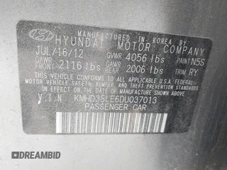 2013 Hyundai Elantra with VIN KMHD35LE6DU037013, listed as a IAAI auction lot 42127258 with 170,477 mi miles and . Bid and sale history available at DreamBid. Image 9.