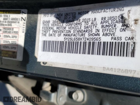 2007 Pontiac Vibe with VIN 5Y2SL658X7Z409565, listed as a Copart auction lot 53569945 with Not provided miles and Salvage title. Bid and sale history available at DreamBid. Image 14.