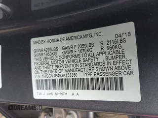 2018 Honda Accord EX with VIN 1HGCV1F46JA153350, listed as a IAAI auction lot 42057469 with 188,592 mi miles and . Bid and sale history available at DreamBid. Image 9.