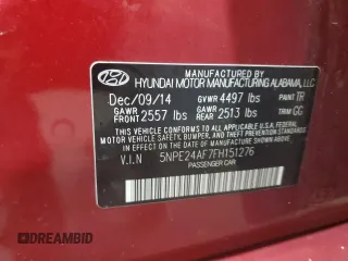 2015 Hyundai Sonata 2.4L SE with VIN 5NPE24AF7FH151276, listed as a Copart auction lot 52746245 with 132,877 mi miles and Salvage Title. Bid and sale history available at carsss.com. Image 14.