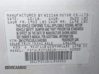 2018 Nissan Kicks SV с VIN 3N1CP5CU8JL540353, выставлен на аукционе IAAI как лот 42245216 с пробегом 45 434 миль миль и . История ставок и продаж доступна на DreamBid. Изображение 9.
