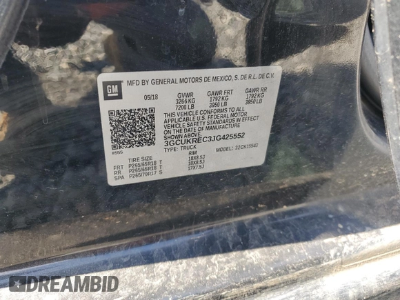 2018 Chevrolet Silverado 1500 LT with VIN 3GCUKREC3JG425552, listed as a Copart auction lot 46662535 with 122,469 mi miles and Salvage Title. Bid and sale history available at carsss.com. Image 14.