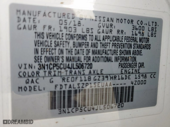 2018 Nissan Kicks SV with VIN 3N1CP5CU4JL506720, listed as a Copart auction lot 50911745 with 149,424 mi miles and Clean Title. Bid and sale history available at carsss.com. Image 13.