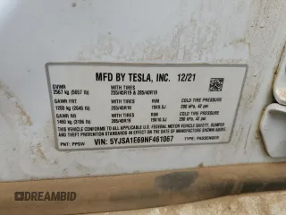 2022 Tesla Model S Plaid with VIN 5YJSA1E69NF461067, listed as a Copart auction lot 50060685 with 46,785 mi miles and Salvage Title. Bid and sale history available at DreamBid. Image 14.