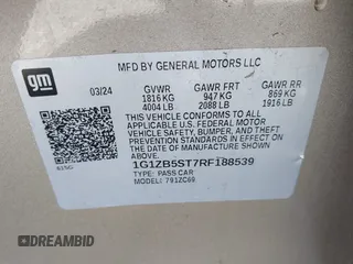 2024 Chevrolet Malibu LS with VIN 1G1ZB5ST7RF188539, listed as a IAAI auction lot 41746428 with 20,872 mi miles and . Bid and sale history available at DreamBid. Image 9.
