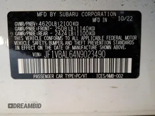 2022 Subaru WRX Limited with VIN JF1VBAL64N9023490, listed as a Copart auction lot 43393135 with 20,957 mi miles and Clean Title. Bid and sale history available at DreamBid. Image 12.