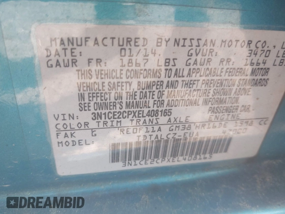 2014 Nissan Note SV с VIN 3N1CE2CPXEL408165, выставлен на аукционе IAAI как лот 42756537 с пробегом 129 304 миль миль и . История ставок и продаж доступна на DreamBid. Изображение 9.