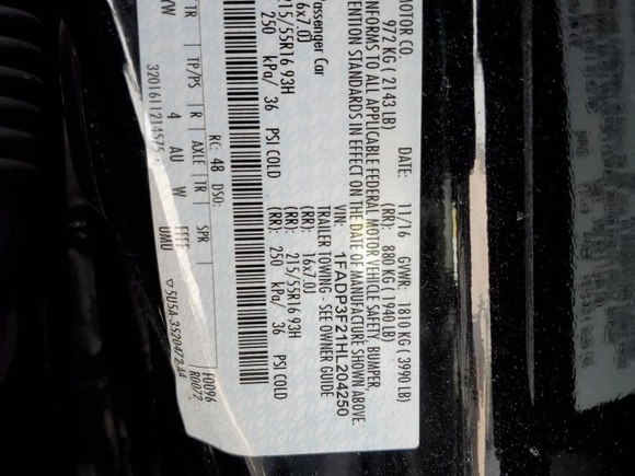 2017 Ford Focus SE with VIN 1FADP3F21HL204250, listed as a Copart auction lot 53553325 with 76,317 mi miles and Salvage title. Bid and sale history available at DreamBid. Image 14.