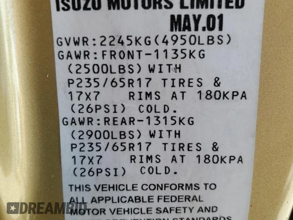 2002 Isuzu Axiom with VIN 4S2CE58X224606638, listed as a Copart auction lot 51803335 with 134,217 mi miles and Salvage Title. Bid and sale history available at carsss.com. Image 16.