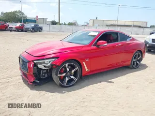2018 Infiniti Q60 Red Sport 400 with VIN JN1FV7EL9JM630801, listed as a IAAI auction lot 42213699 with 76,759 mi miles and . Bid and sale history available at DreamBid. Image 2.