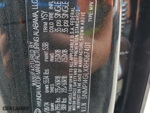 2024 Hyundai Santa Fe SE with VIN 5NMP14GLXRH067401, listed as a Copart auction lot 72748284 with 3,264 mi miles and Salvage Title. Bid and sale history available at carsss.com. Image 15.