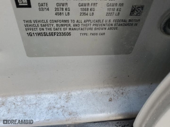 2014 Chevrolet Malibu LTZ with VIN 1G11H5SL6EF233606, listed as a Copart auction lot 61340254 with 208,787 mi miles and Salvage Title. Bid and sale history available at carsss.com. Image 14.