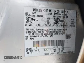 2004 Ford Escape XLT с VIN 1FMYU03104KB41636, выставлен на аукционе IAAI как лот 42489811 с пробегом 117 562 миль миль и . История ставок и продаж доступна на DreamBid. Изображение 9.