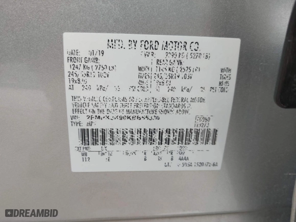 2019 Ford Edge Titanium with VIN 2FMPK3K90KBB55330, listed as a IAAI auction lot 41702441 with 94,689 mi miles. Bid and sale history available at carsss.com. Image 9.