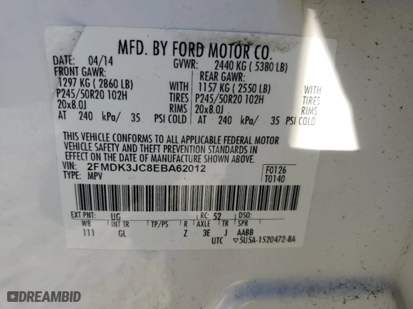 2014 Ford Edge SEL with VIN 2FMDK3JC8EBA62012, listed as a Copart auction lot 44493395 with 180,929 mi miles and Salvage Title. Bid and sale history available at carsss.com. Image 12.