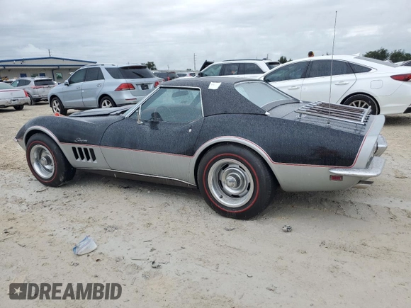 1969 Chevrolet Corvette z VIN 1946795712213, wystawiony jako Copart lot #74741564 z przebiegiem 92 858 mil mil oraz Szkoda całkowita • Salvage title. Historia ofert i sprzedaży dostępna na DreamBid. Obrazek 2.