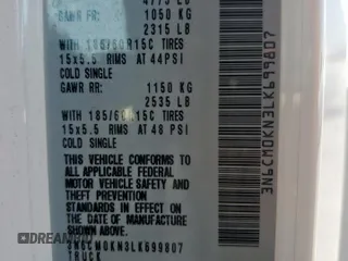 2020 Nissan NV200 Compact Cargo SV with VIN 3N6CM0KN3LK699807, listed as a Copart auction lot 52183605 with 0 mi miles and Salvage Title. Bid and sale history available at carsss.com. Image 13.