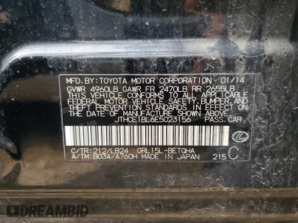 2014 Lexus GS 350 with VIN JTHCE1BL6E5023156, listed as a Copart auction lot 60326275 with 133,005 mi miles and Salvage title. Bid and sale history available at DreamBid. Image 13.