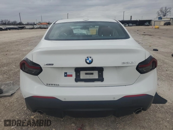 2023 BMW 2 Series 230i xDrive with VIN 3MW33CM02P8D75417, listed as a Copart auction lot 43935135 with 0 mi miles and Salvage Title. Bid and sale history available at carsss.com. Image 6.