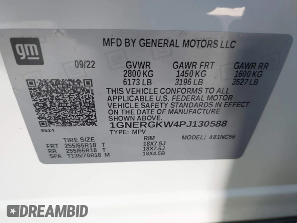 2023 Chevrolet Traverse LT Cloth with VIN 1GNERGKW4PJ130588, listed as a IAAI auction lot 41883308 with 78,792 mi miles and . Bid and sale history available at DreamBid. Image 9.