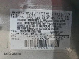 2013 Nissan Versa SV with VIN 3N1CN7AP8DL887524, listed as a Copart auction lot 61594045 with 92,094 mi miles and Salvage title. Bid and sale history available at DreamBid. Image 12.