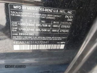 2001 Mercedes-Benz M-Class AMG with VIN 4JGAB74E51A272841, listed as a IAAI auction lot 41734340 with 168,387 mi miles. Bid and sale history available at carsss.com. Image 9.