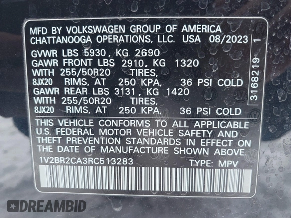 2024 Volkswagen Atlas SEL with VIN 1V2BR2CA3RC513283, listed as a IAAI auction lot 41565795 with 6,624 mi miles and . Bid and sale history available at DreamBid. Image 9.