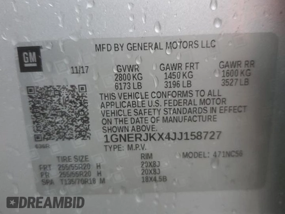 2018 Chevrolet Traverse RS with VIN 1GNERJKX4JJ158727, listed as a Copart auction lot 83440254 with 104,017 mi miles and Salvage Title. Bid and sale history available at carsss.com. Image 15.