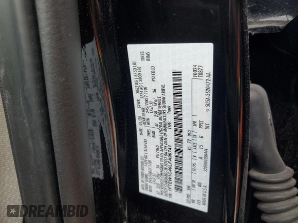 2020 Ford F-150 XL with VIN 1FTEW1C40LFA96741, listed as a Copart auction lot 50423815 with 96,046 mi miles and Salvage Title. Bid and sale history available at DreamBid. Image 12.