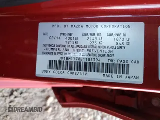 2014 Mazda 3 i SV with VIN JM1BM1T78E1185394, listed as a Copart auction lot 88788315 with 106,915 mi miles and Salvage Title. Bid and sale history available at DreamBid. Image 13.