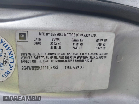 2001 Buick Regal LS z VIN 2G4WB55K111102792, wystawiony jako IAAI lot #42398616 z przebiegiem Nie podano mil oraz . Historia ofert i sprzedaży dostępna na DreamBid. Obrazek 9.