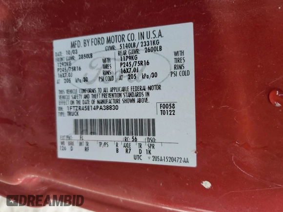 2004 Ford Ranger XL Fleet z VIN 1FTZR45E14PA38830, wystawiony jako Copart lot #49308835 z przebiegiem 51 024 mil mil oraz Szkoda całkowita • Salvage title. Historia ofert i sprzedaży dostępna na DreamBid. Obrazek 14.