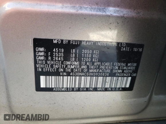 2017 Subaru Legacy Premium with VIN 4S3BNAC60H3030836, listed as a Copart auction lot 41477913 with 94,943 mi miles. Bid and sale history available at carsss.com. Image 14.
