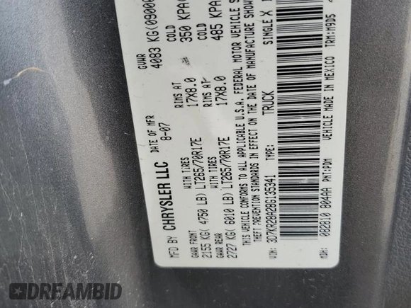 2008 Dodge Ram 2500 SLT with VIN 3D7KR28A28G135341, listed as a Copart auction lot 68936074 with 191,396 mi miles and Salvage Title. Bid and sale history available at carsss.com. Image 12.