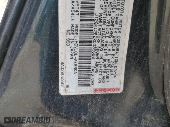 1994 Toyota Camry LE z VIN JT2GK12E2R0039606, wystawiony jako Copart lot #49840015 z przebiegiem 197 834 mil mil oraz Szkoda całkowita • Salvage title. Historia ofert i sprzedaży dostępna na DreamBid. Obrazek 12.