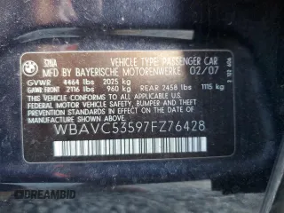 2007 BMW 3 Series 328i with VIN WBAVC53597FZ76428, listed as a Copart auction lot 47810725 with 138,250 mi miles and Salvage Title. Bid and sale history available at carsss.com. Image 13.