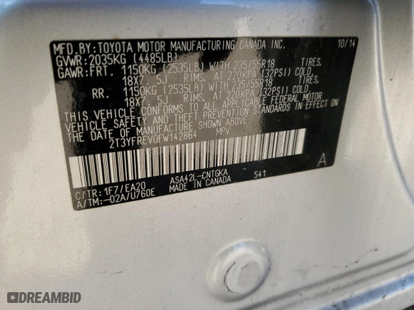 2015 Toyota RAV4 Limited with VIN 2T3YFREV0FW142864, listed as a Copart auction lot 42372255 with 92,261 mi miles and Salvage Title. Bid and sale history available at carsss.com. Image 14.