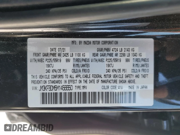 2021 Mazda CX-5 Grand Touring with VIN JM3KFBDM5M1456650, listed as a Copart auction lot 42124045 with 45,205 mi miles and Salvage Title. Bid and sale history available at carsss.com. Image 15.