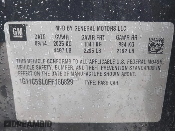2015 Chevrolet Malibu LT with VIN 1G11C5SL0FF160829, listed as a IAAI auction lot 41999706 with 74,173 mi miles and . Bid and sale history available at DreamBid. Image 9.